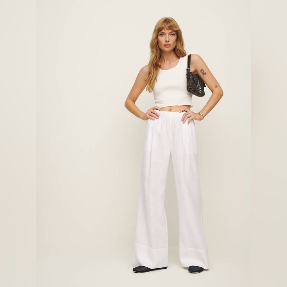 Reformation White Wide-Leg Linen Pants